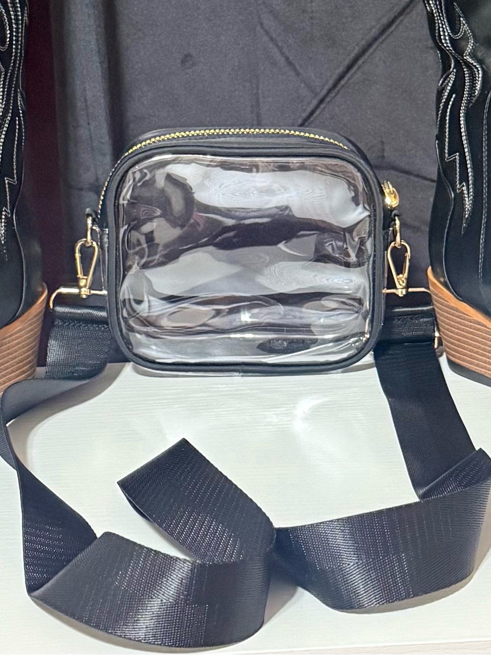 Clear Front Black Crossbody Bag Gold Hardware - Picture 3 of 3